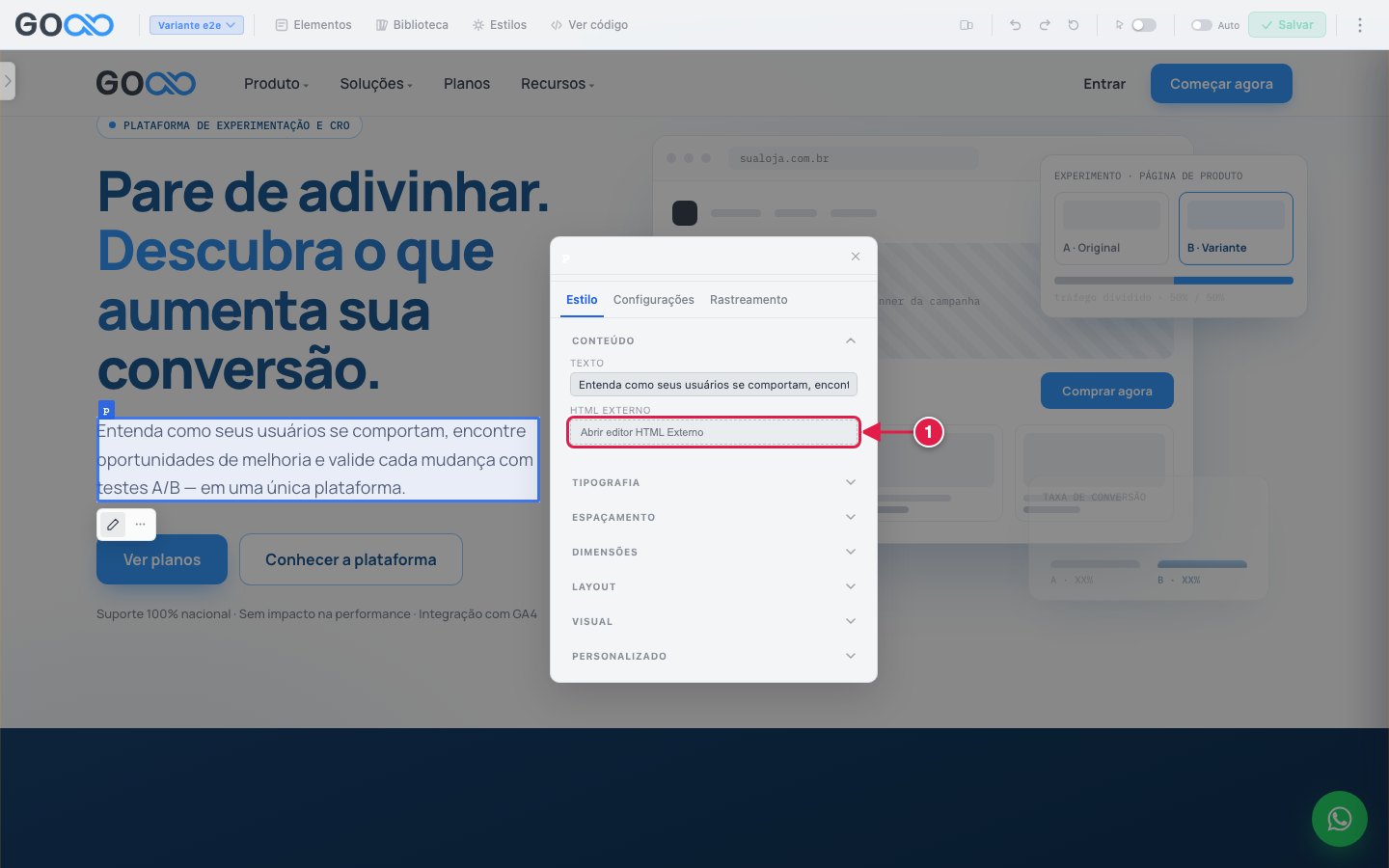 Botão Abrir editor HTML Externo no painel