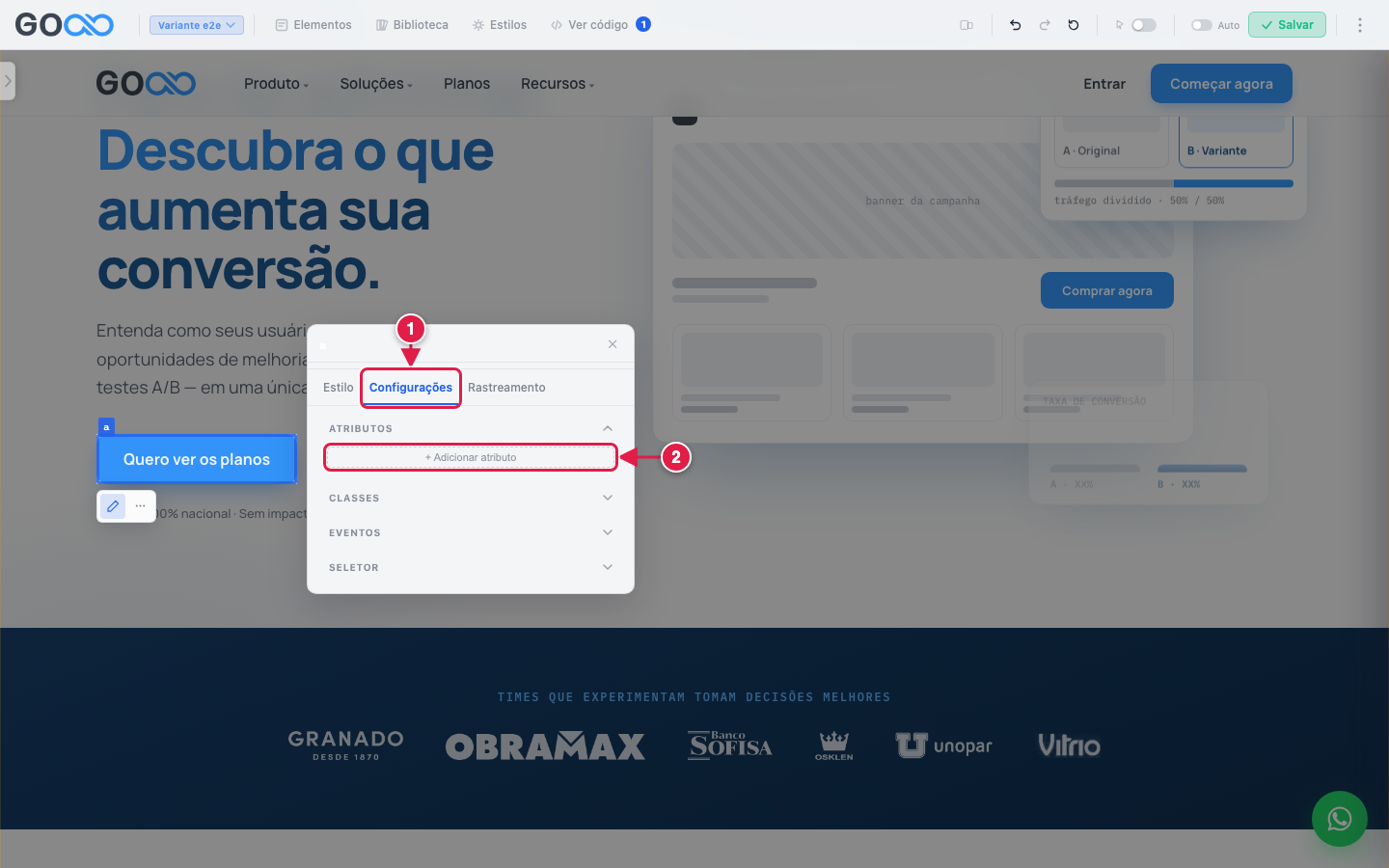 Aba Configurações com o grupo Atributos