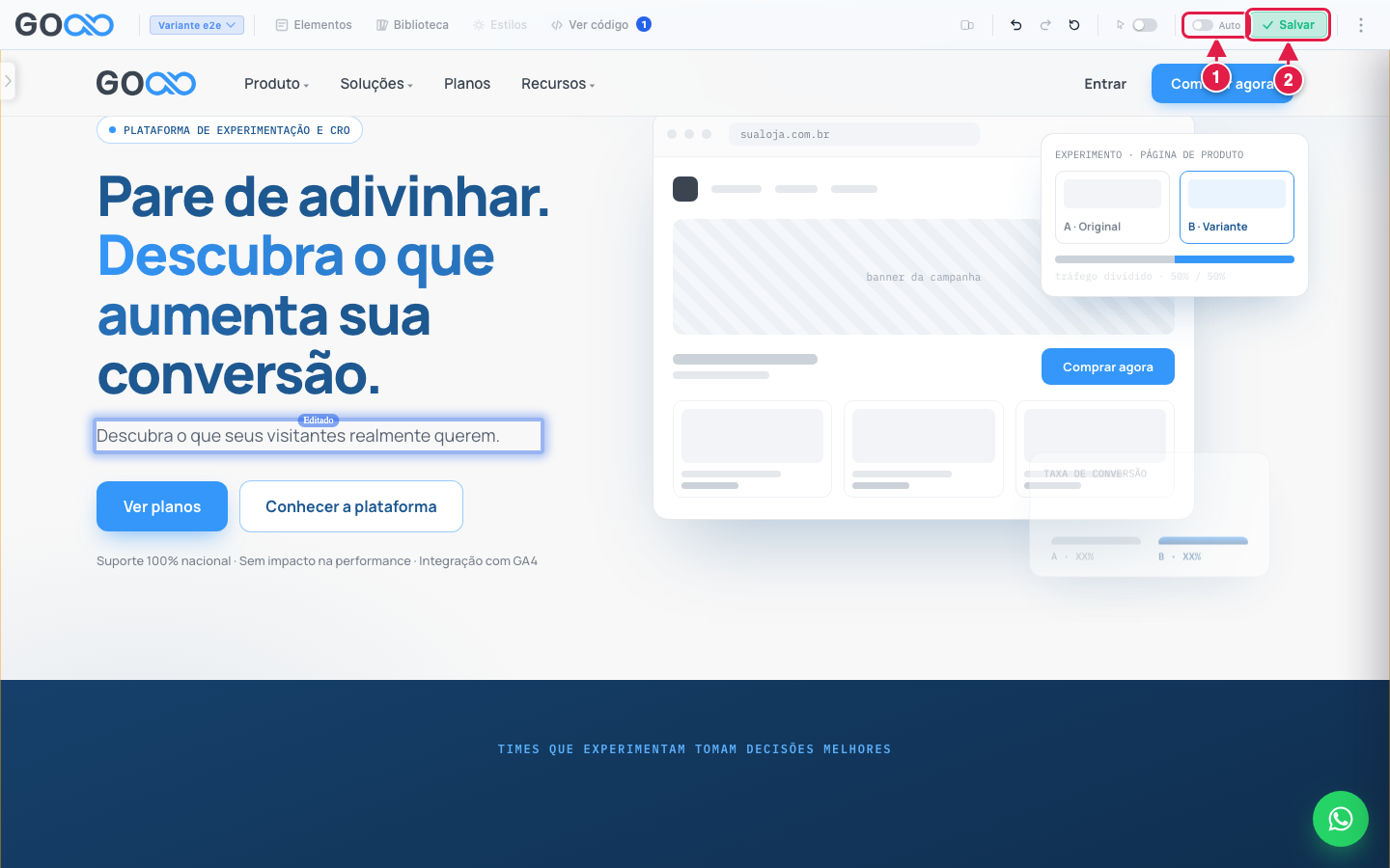 Botões Auto e Salvar na barra
