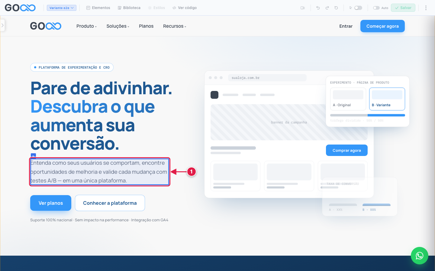 Elemento destacado ao passar o mouse