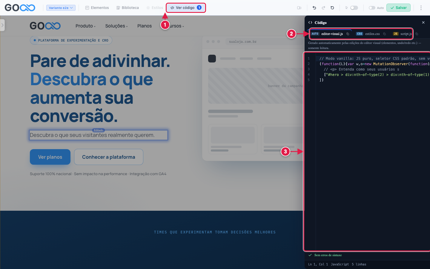 Gaveta Ver código com o código gerado