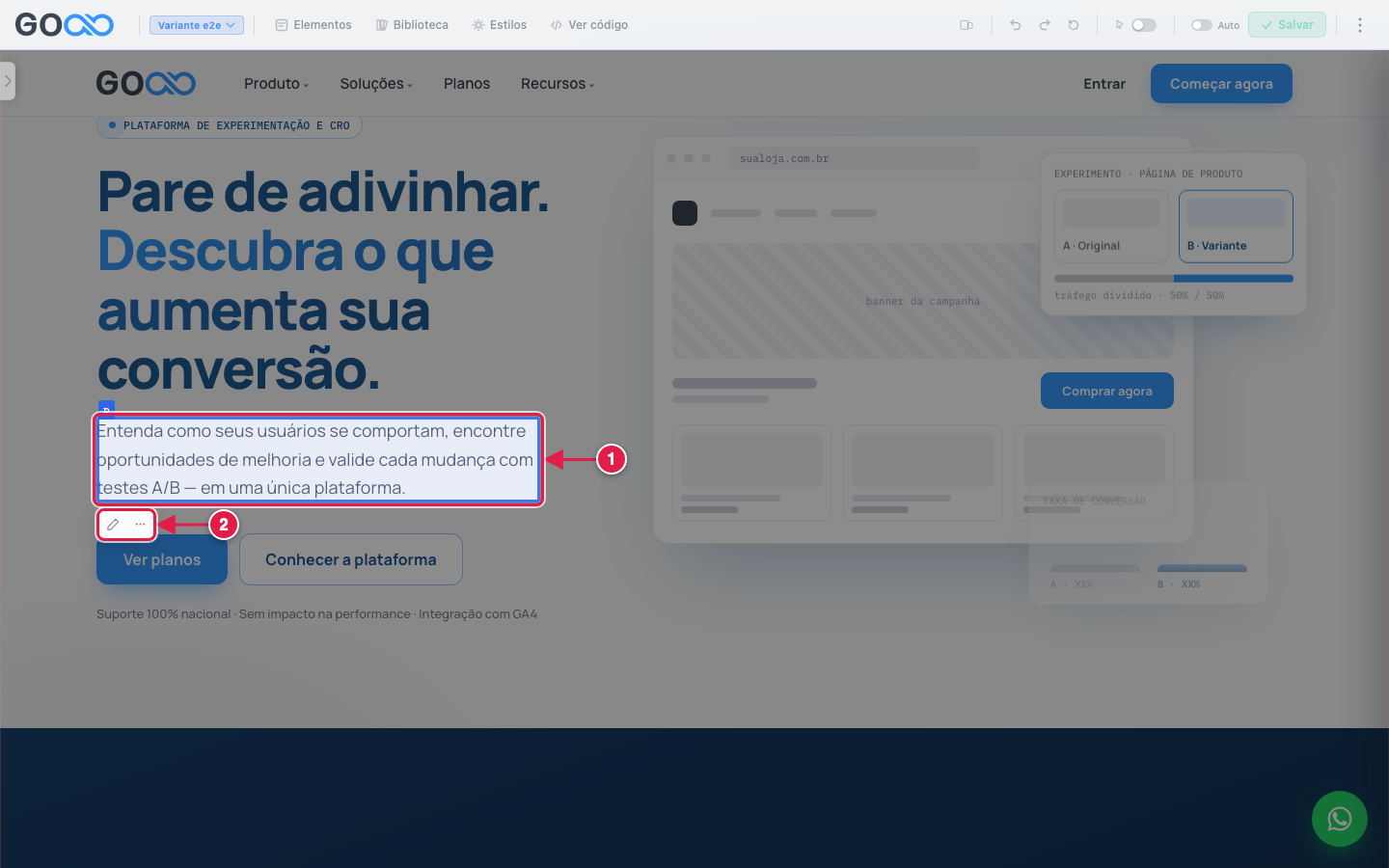 Elemento selecionado e barra rápida