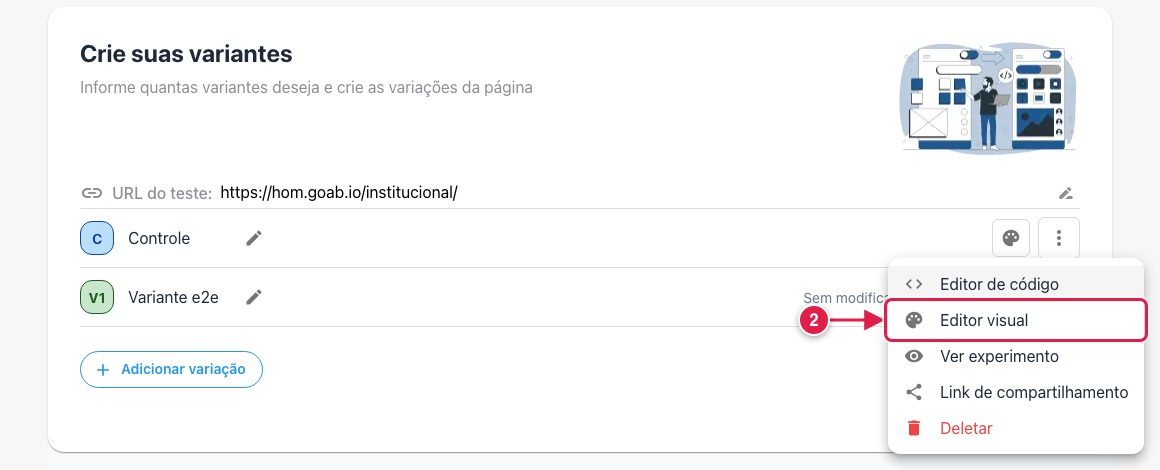Item Editor visual no menu da variante