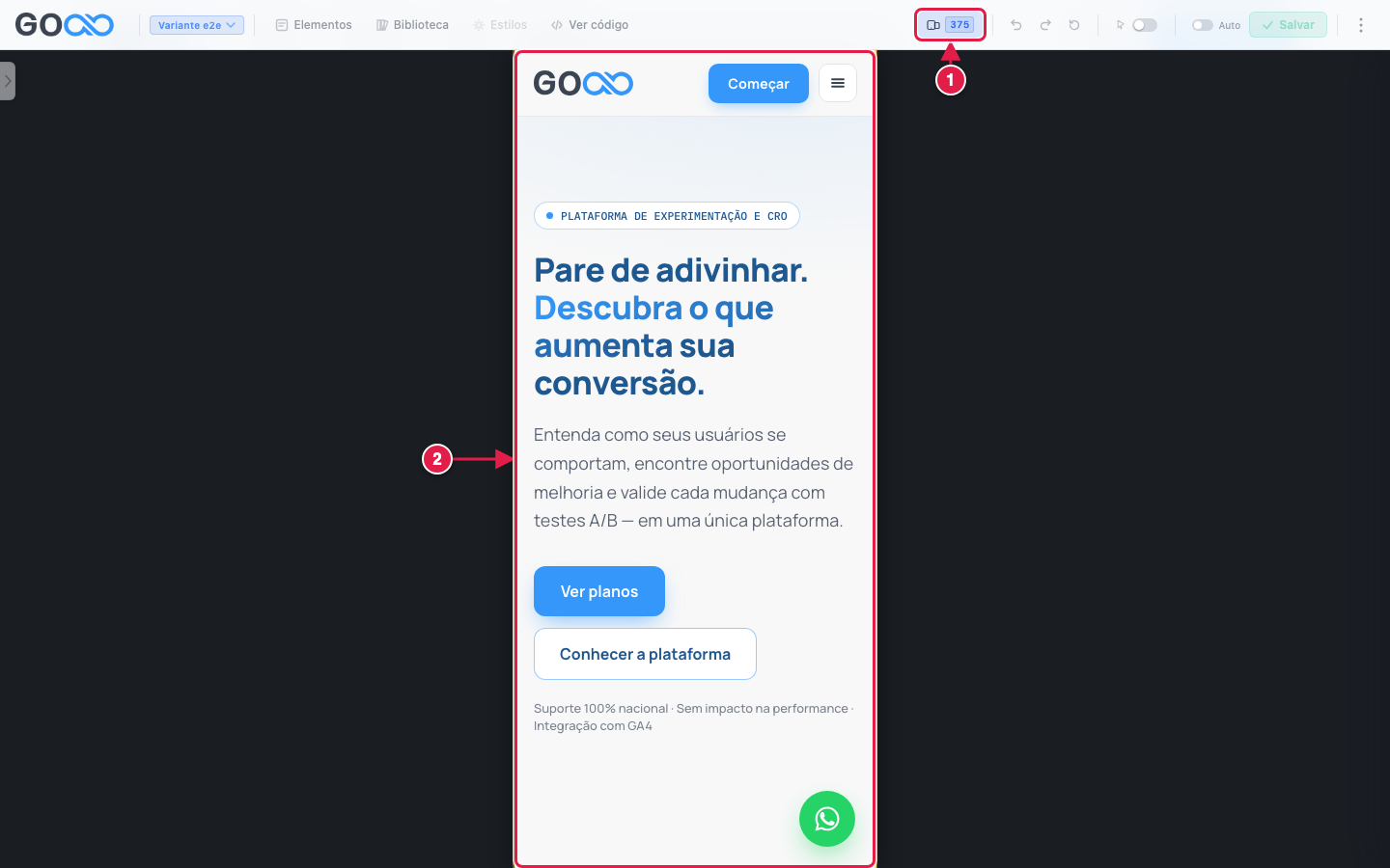 Página no tamanho Mobile (375 px)