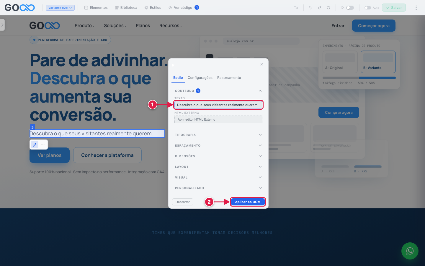 Texto digitado e botão Aplicar ao DOM