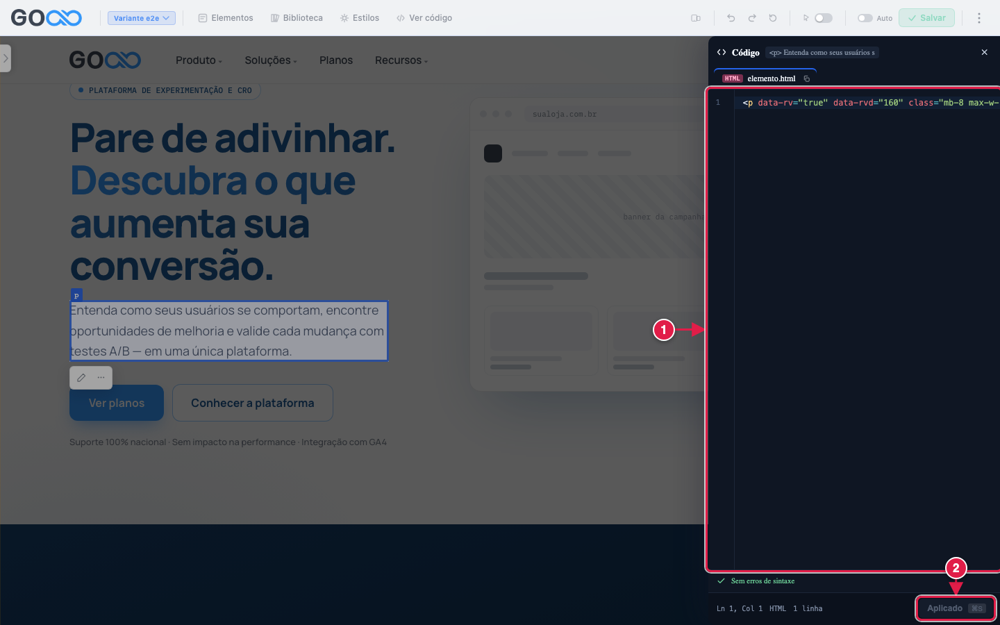 Gaveta de código com o HTML do elemento