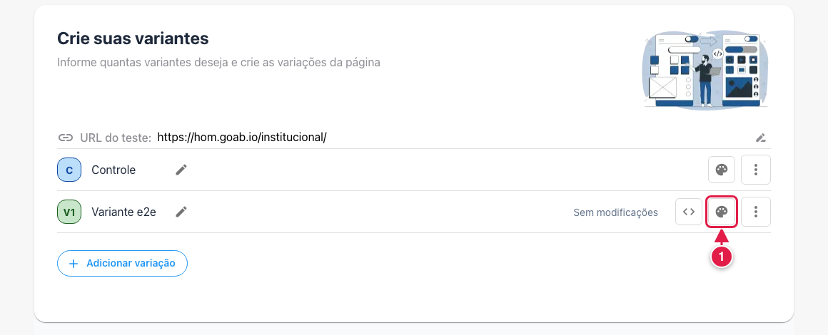 Botão de paleta na linha da variante