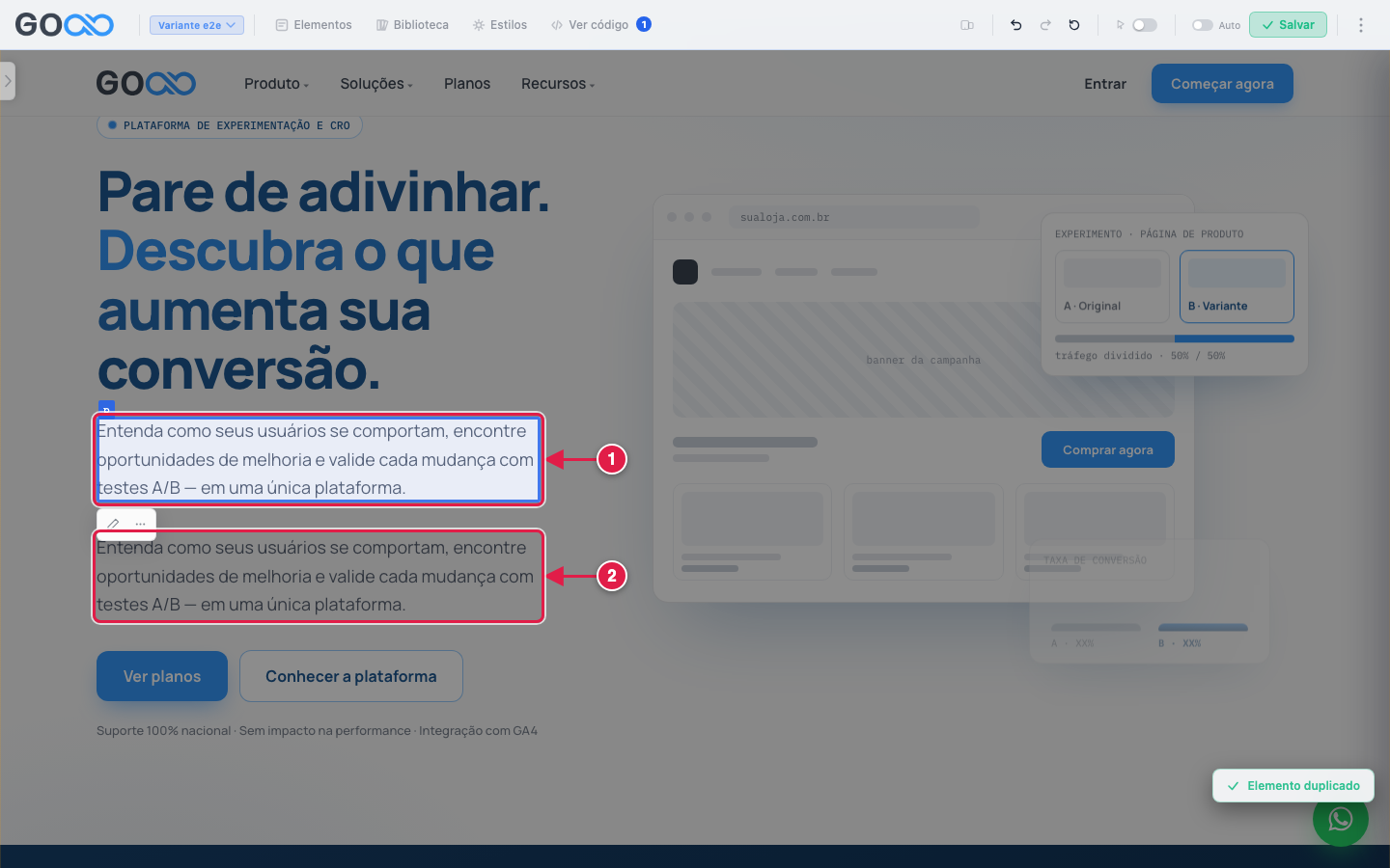 Original e cópia do elemento