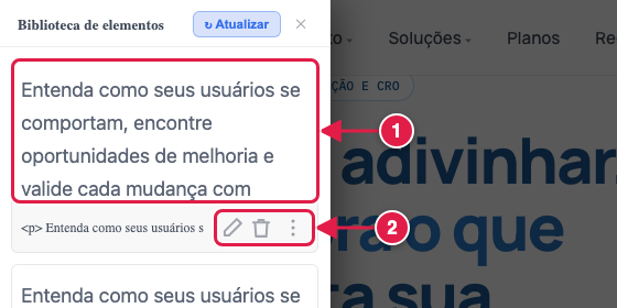 Gaveta da Biblioteca de elementos
