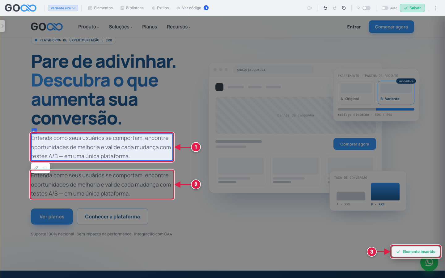 Elemento inserido depois do elemento selecionado