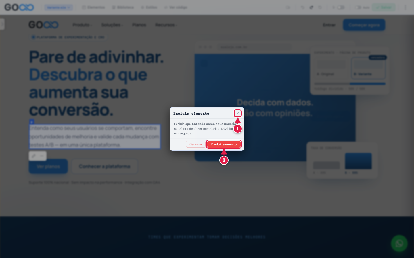 Confirmação para excluir o elemento