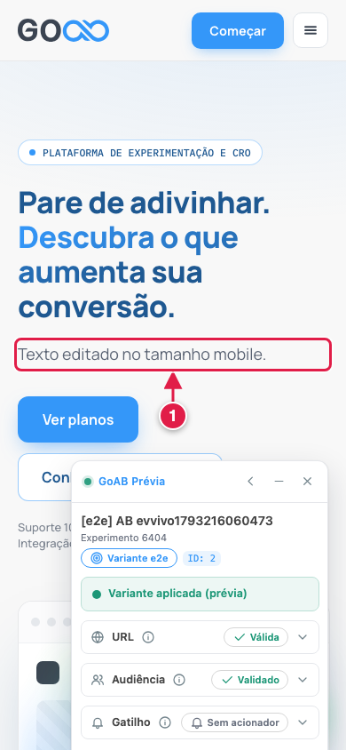 Variante no tamanho de celular, com o texto alterado